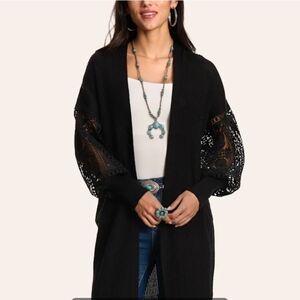 Keren Hart Open Midi Cardigan Nwt Black Women's Sweater Sz. M